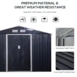 Outsunny 11 ft x 9 ft Metal Storage Shed, Garden Tool House with Double Sliding Doors, 4 Air Vents for Backyard, Patio and Lawn, Dark Gray - Image 4