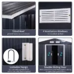 Outsunny 11 ft x 9 ft Metal Storage Shed, Garden Tool House with Double Sliding Doors, 4 Air Vents for Backyard, Patio and Lawn, Dark Gray - Image 5