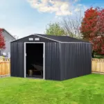 Outsunny 11 ft x 9 ft Metal Storage Shed, Garden Tool House with Double Sliding Doors, 4 Air Vents for Backyard, Patio and Lawn, Dark Gray - Image 9