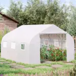 Outsunny 11.5X10X6.5 High Tunnel Greenhouse, with 6 Roll-up Windows, Zippered Door, PE Cover,Steel Frame, Walk-in Greenhouse, White - Image 2