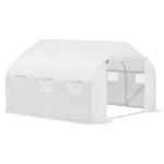 Outsunny 11.5X10X6.5 High Tunnel Greenhouse, with 6 Roll-up Windows, Zippered Door, PE Cover,Steel Frame, Walk-in Greenhouse, White