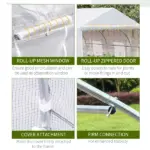 Outsunny 11.5X10X6.5 High Tunnel Greenhouse, with 6 Roll-up Windows, Zippered Door, PE Cover,Steel Frame, Walk-in Greenhouse, White - Image 6