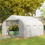 Outsunny 11.5X10X6.5 High Tunnel Greenhouse, with 6 Roll-up Windows, Zippered Door, PE Cover,Steel Frame, Walk-in Greenhouse, White - Image 9