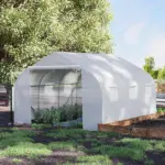 Outsunny 11.5X10X6.5 High Tunnel Greenhouse, with 6 Roll-up Windows, Zippered Door, PE Cover,Steel Frame, Walk-in Greenhouse, White - Image 10