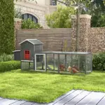 118" Extra Large Chicken Coop with Asphalt Roof, Wooden Hen House with Slide-out Tray, Quail Hutch with Nesting Box, Gray - Image 2