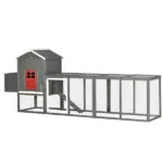 118" Extra Large Chicken Coop with Asphalt Roof, Wooden Hen House with Slide-out Tray, Quail Hutch with Nesting Box, Gray - Image 11