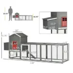 118" Extra Large Chicken Coop with Asphalt Roof, Wooden Hen House with Slide-out Tray, Quail Hutch with Nesting Box, Gray - Image 3