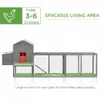 118" Extra Large Chicken Coop with Asphalt Roof, Wooden Hen House with Slide-out Tray, Quail Hutch with Nesting Box, Gray - Image 4