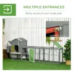 118" Extra Large Chicken Coop with Asphalt Roof, Wooden Hen House with Slide-out Tray, Quail Hutch with Nesting Box, Gray - Image 5