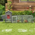 118" Extra Large Chicken Coop with Asphalt Roof, Wooden Hen House with Slide-out Tray, Quail Hutch with Nesting Box, Gray - Image 10