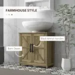 HOMCOM 11.8" W Farmhouse Pedestal Sink Cabinet, Sink Storage Cabinet with 2 Barn Doors and Adjustable Shelf, Light Gray - Image 5