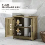 HOMCOM 11.8" W Farmhouse Pedestal Sink Cabinet, Sink Storage Cabinet with 2 Barn Doors and Adjustable Shelf, Light Gray - Image 6