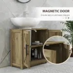 HOMCOM 11.8" W Farmhouse Pedestal Sink Cabinet, Sink Storage Cabinet with 2 Barn Doors and Adjustable Shelf, Light Gray - Image 7