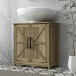 HOMCOM 11.8" W Farmhouse Pedestal Sink Cabinet, Sink Storage Cabinet with 2 Barn Doors and Adjustable Shelf, Light Gray - Image 8