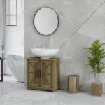 HOMCOM 11.8" W Farmhouse Pedestal Sink Cabinet, Sink Storage Cabinet with 2 Barn Doors and Adjustable Shelf, Light Gray - Image 10