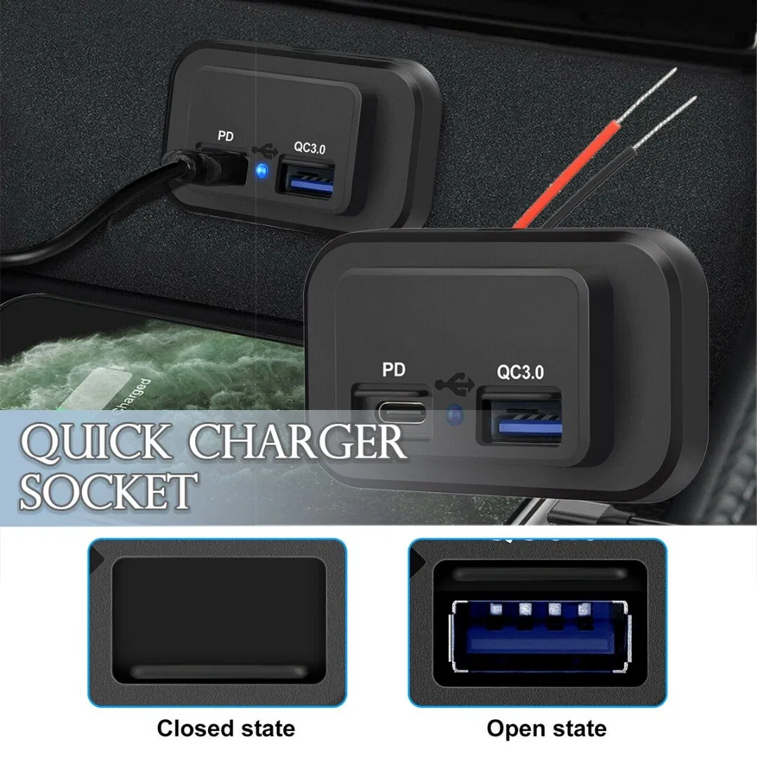 12V-24V 36W USB-C PD and QC 3.0 Dual Port Vehicle Charger Socket