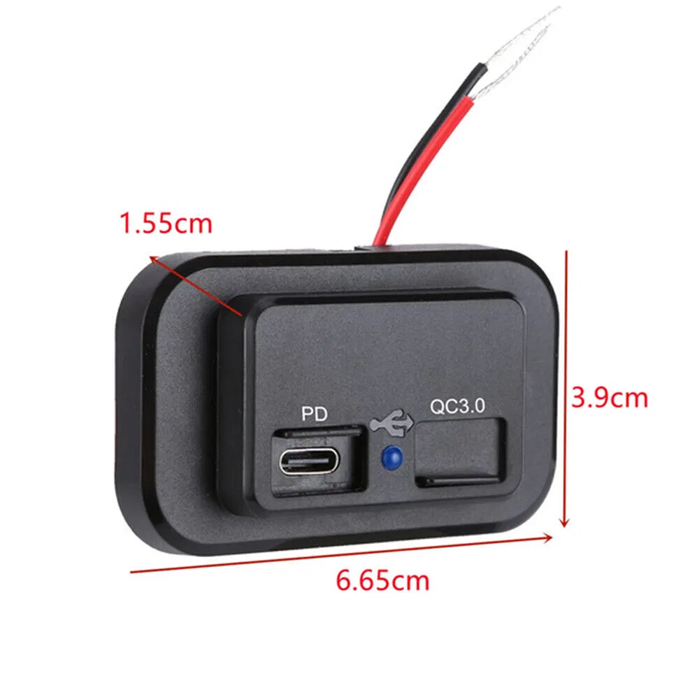 12V-24V 36W USB-C PD and QC 3.0 Dual Port Vehicle Charger Socket