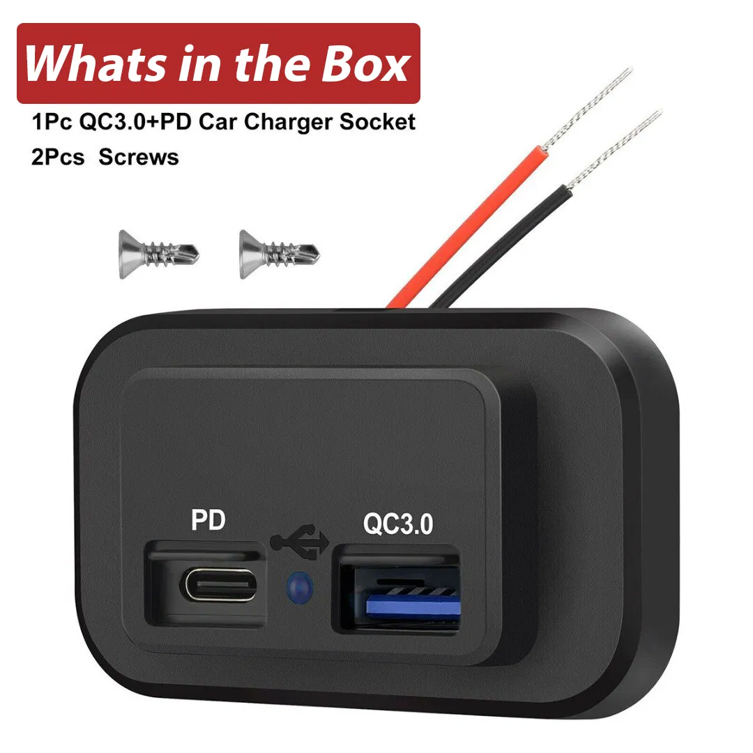12V-24V 36W USB-C PD and QC 3.0 Dual Port Vehicle Charger Socket
