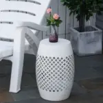 12" Steel Outdoor Side Table, Round Hollow Drum Patio End Table, Accent Table for Indoor and Outdoorr, White - Image 2