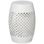 12" Steel Outdoor Side Table, Round Hollow Drum Patio End Table, Accent Table for Indoor and Outdoorr, White