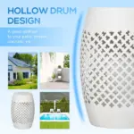 12" Steel Outdoor Side Table, Round Hollow Drum Patio End Table, Accent Table for Indoor and Outdoorr, White - Image 4