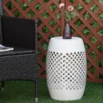 12" Steel Outdoor Side Table, Round Hollow Drum Patio End Table, Accent Table for Indoor and Outdoorr, White - Image 10