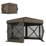 12' x 12' Hexagonal Pop Up Gazebo Canopy Tent with 5 Sidewalls, Outdoor Canopy Shelter with Carry Bag, Brown - Image 11
