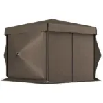 12' x 12' Hexagonal Pop Up Gazebo Canopy Tent with 5 Sidewalls, Outdoor Canopy Shelter with Carry Bag, Brown