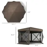 12' x 12' Hexagonal Pop Up Gazebo Canopy Tent with 5 Sidewalls, Outdoor Canopy Shelter with Carry Bag, Brown - Image 3