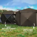 12' x 12' Hexagonal Pop Up Gazebo Canopy Tent with 5 Sidewalls, Outdoor Canopy Shelter with Carry Bag, Brown - Image 5