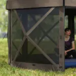 12' x 12' Hexagonal Pop Up Gazebo Canopy Tent with 5 Sidewalls, Outdoor Canopy Shelter with Carry Bag, Brown - Image 9