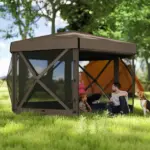12' x 12' Hexagonal Pop Up Gazebo Canopy Tent with 5 Sidewalls, Outdoor Canopy Shelter with Carry Bag, Brown - Image 10