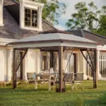 12' x 12' Pop Up Canopy Tent with Netting and Carry Bag, Instant Sun Shelter with 137 sq.ft Shade, Beige and Brown - Image 2