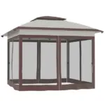 12' x 12' Pop Up Canopy Tent with Netting and Carry Bag, Instant Sun Shelter with 137 sq.ft Shade, Beige and Brown - Image 11