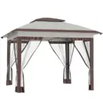 12' x 12' Pop Up Canopy Tent with Netting and Carry Bag, Instant Sun Shelter with 137 sq.ft Shade, Beige and Brown