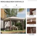 12' x 12' Pop Up Canopy Tent with Netting and Carry Bag, Instant Sun Shelter with 137 sq.ft Shade, Beige and Brown - Image 7