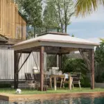 12' x 12' Pop Up Canopy Tent with Netting and Carry Bag, Instant Sun Shelter with 137 sq.ft Shade, Beige and Brown - Image 10