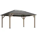 Outsunny 12 ft x 16 ft Hardtop Gazebo with Galvanized Steel Roof, UPF50+ Wood Permanent Pavilion with Clear Roof Top, Light Walnut - Image 11