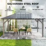 Outsunny 12 ft x 16 ft Hardtop Gazebo with Galvanized Steel Roof, UPF50+ Wood Permanent Pavilion with Clear Roof Top, Light Walnut - Image 4