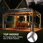 Outsunny 12 ft x 16 ft Hardtop Gazebo with Galvanized Steel Roof, UPF50+ Wood Permanent Pavilion with Clear Roof Top, Light Walnut - Image 7