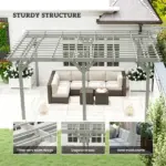 Outsunny 12 ft x 16 ft Outdoor Pergola, Wood Gazebo Grape Trellis with Stable Structure for Climbing Plant Support, Gray - Image 4