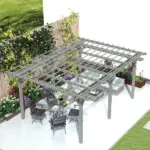 Outsunny 12 ft x 16 ft Outdoor Pergola, Wood Gazebo Grape Trellis with Stable Structure for Climbing Plant Support, Gray - Image 7
