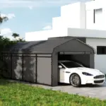 Outsunny 12 ft x 20 ft Metal Carport, Heavy Duty Garage Car Canopy with Galvanized Metal Roof and Removable Sidewalls, Dark Gray - Image 2