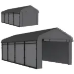 Outsunny 12 ft x 20 ft Metal Carport, Heavy Duty Garage Car Canopy with Galvanized Metal Roof and Removable Sidewalls, Dark Gray - Image 11