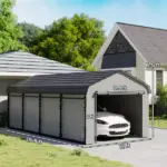 Outsunny 12 ft x 20 ft Metal Carport, Heavy Duty Garage Car Canopy with Galvanized Metal Roof and Removable Sidewalls, Dark Gray - Image 3