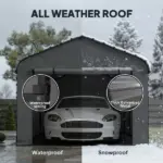 Outsunny 12 ft x 20 ft Metal Carport, Heavy Duty Garage Car Canopy with Galvanized Metal Roof and Removable Sidewalls, Dark Gray - Image 4