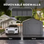 Outsunny 12 ft x 20 ft Metal Carport, Heavy Duty Garage Car Canopy with Galvanized Metal Roof and Removable Sidewalls, Dark Gray - Image 7