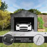 Outsunny 12 ft x 20 ft Metal Carport, Heavy Duty Garage Car Canopy with Galvanized Metal Roof and Removable Sidewalls, Dark Gray - Image 9