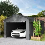 Outsunny 12 ft x 20 ft Metal Carport, Heavy Duty Garage Car Canopy with Galvanized Metal Roof and Removable Sidewalls, Dark Gray - Image 10