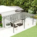 Outsunny 12 ft x 20 ft Outdoor Pergola, Wood Gazebo Grape Trellis with Stable Structure for Climbing Plant Support, Gray - Image 2